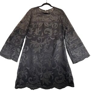 Nanette Lepore Black Lace Bell Sleeve Dress Size 16 Elegant Sheer Overlay